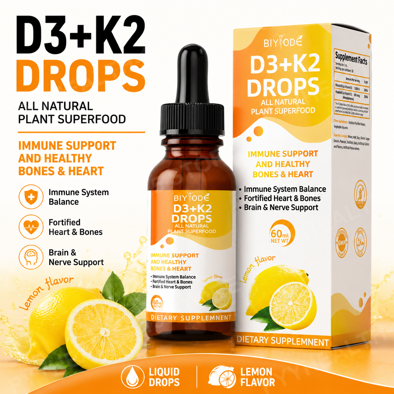 Vitamin D3 K2 Drop - BIYODE Vitamin D3 K2 Liquid Drops,