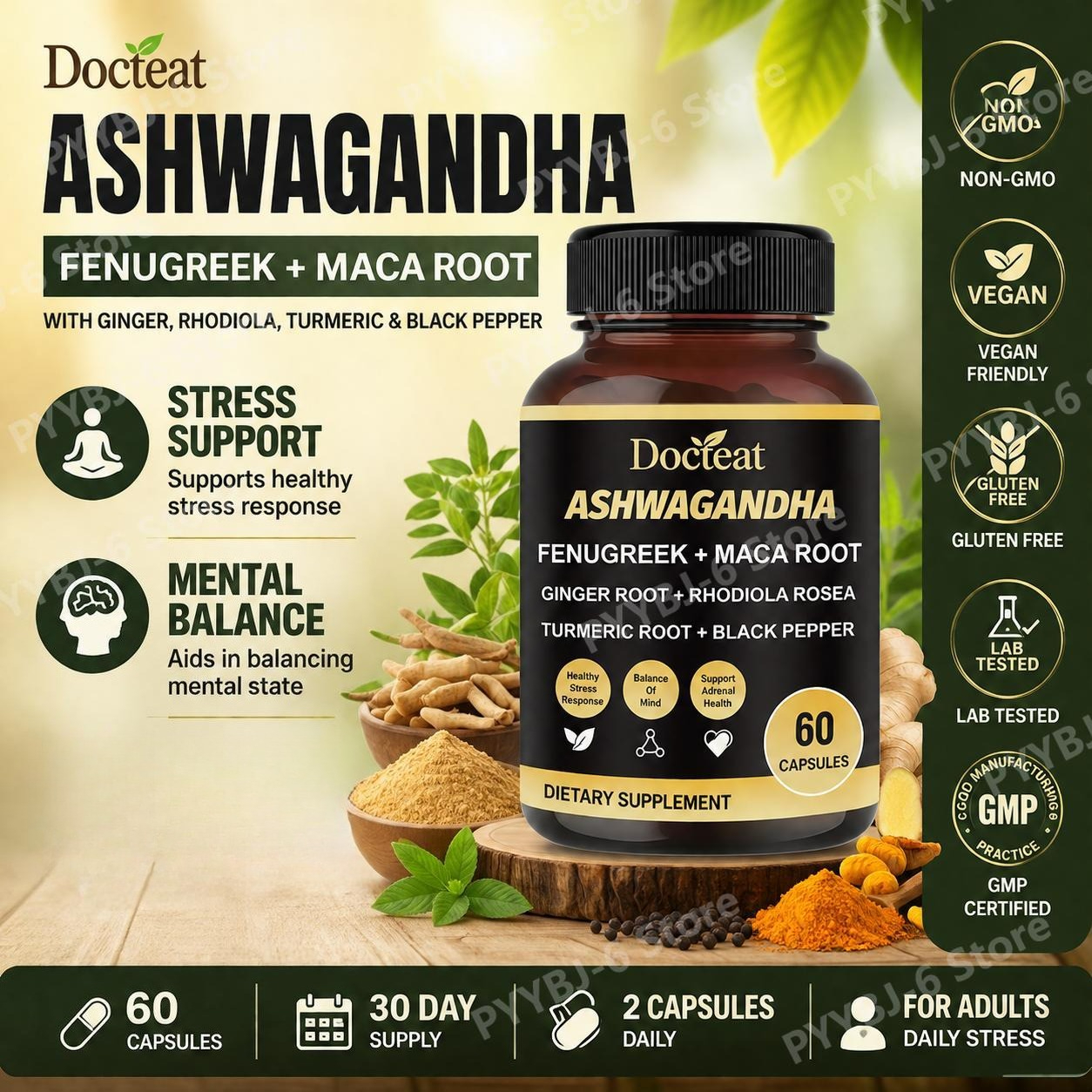 Ashwagandha Extract Root - Docteat Ashwagandha Fenugreek Maca Root Capsules
